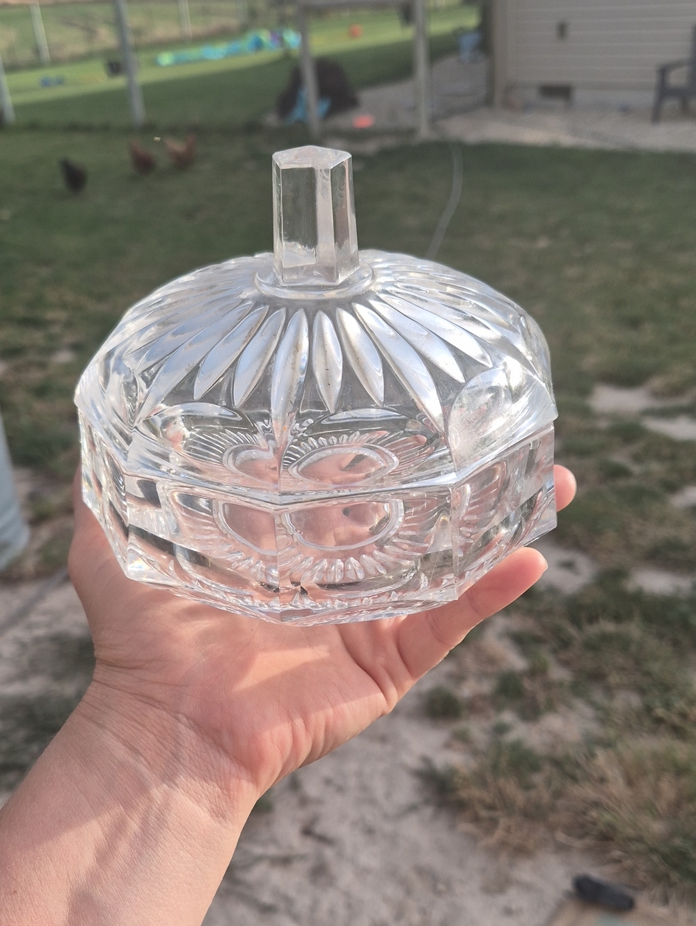 European decagon-shaped lead crystal candy dish